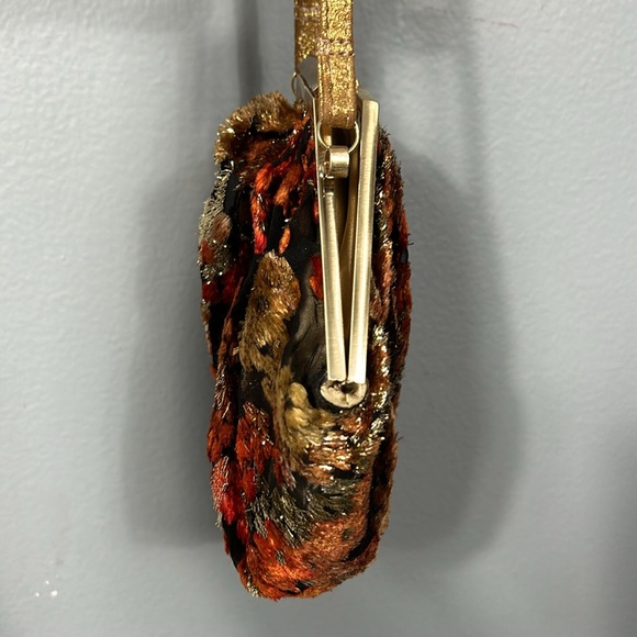 Moo Roo Vintage Gold Black Red Mesh Floral Cocktail Evening Bag - Picture 12 of 16